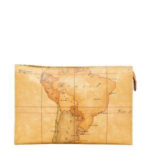 Prima Classe Map Print Clutch Bag/Second Bag, Brown PVC, Men's